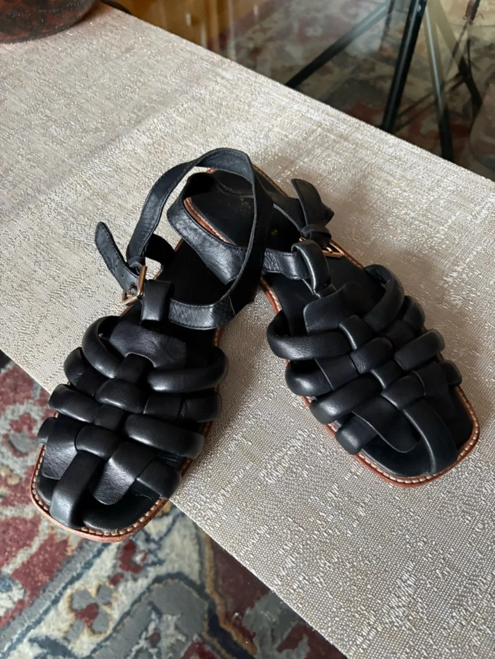 Zara home Black Braided caged Leather Sandals - Picture 1 of 10